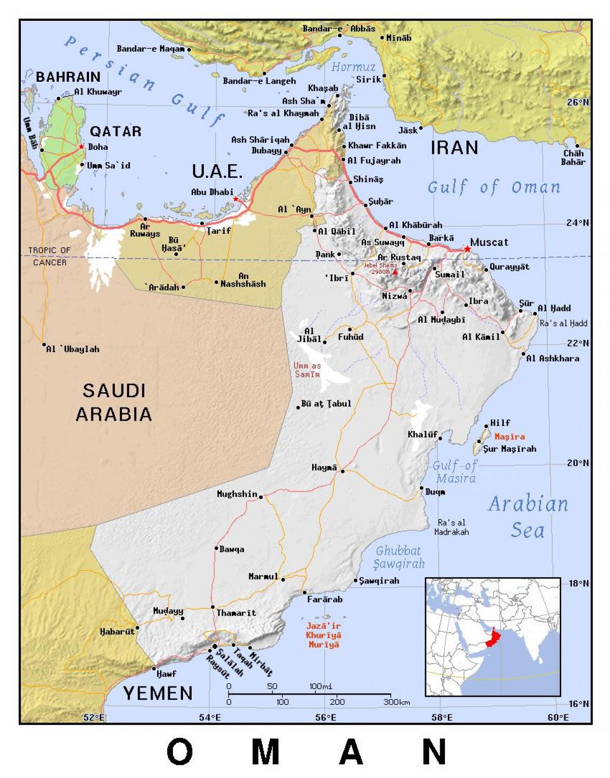 kartta Oman poliittisen
